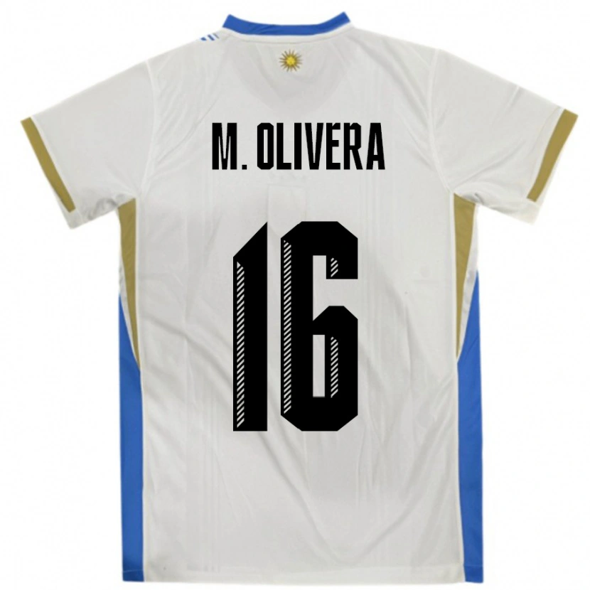 Danxen Homem Camisola Uruguai Mathias Olivera #16 Branco Azul Alternativa 24-26 Camisa