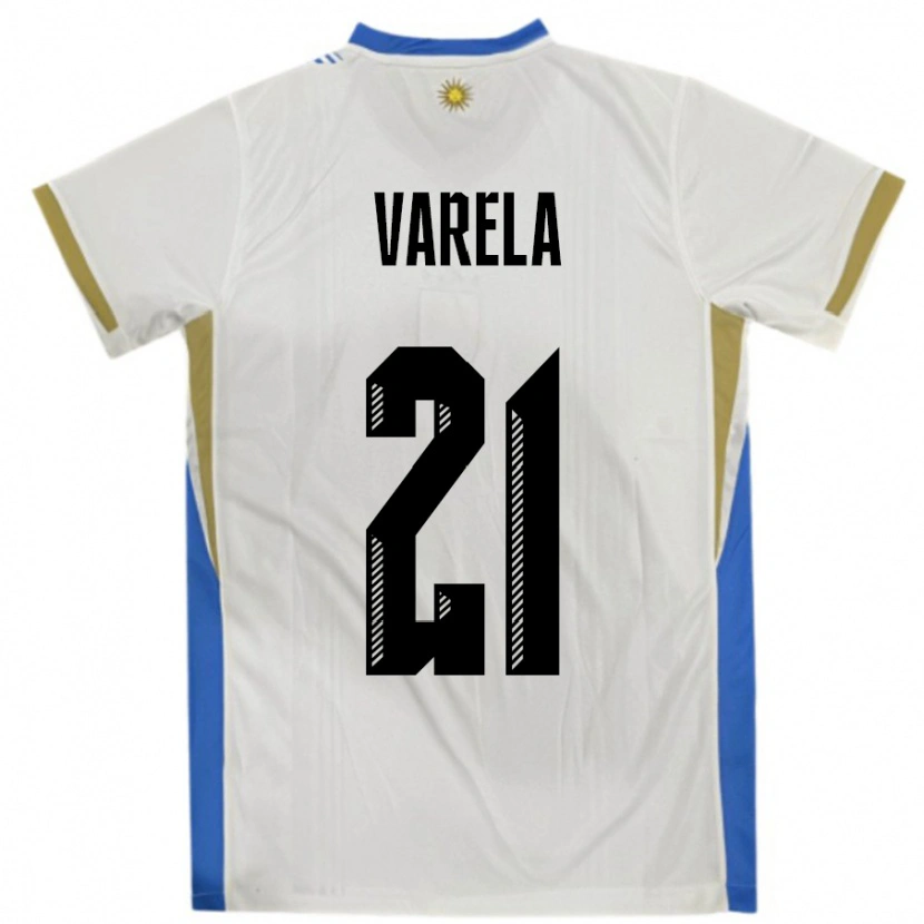 Danxen Homem Camisola Uruguai Gullermo Varela #21 Branco Azul Alternativa 24-26 Camisa