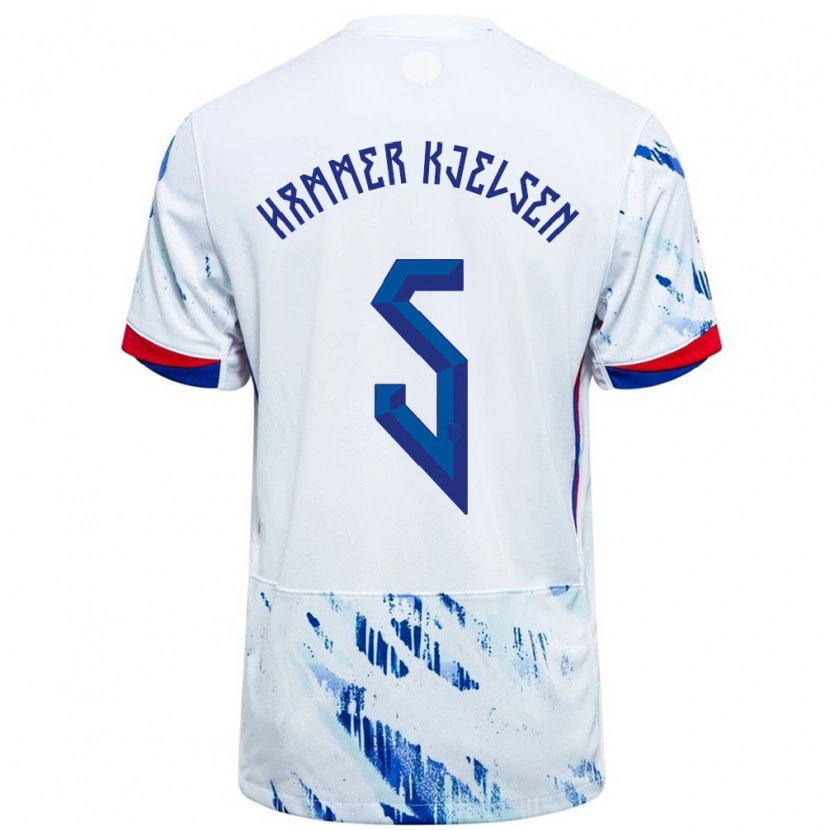 Danxen Homem Camisola Noruega Aleksander Hammer Kjelsen #5 Branco Azul Alternativa 24-26 Camisa