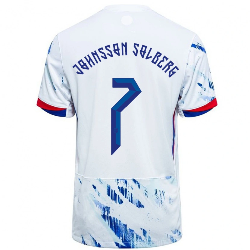 Danxen Homem Camisola Noruega Elias Johnsson Solberg #7 Branco Azul Alternativa 24-26 Camisa