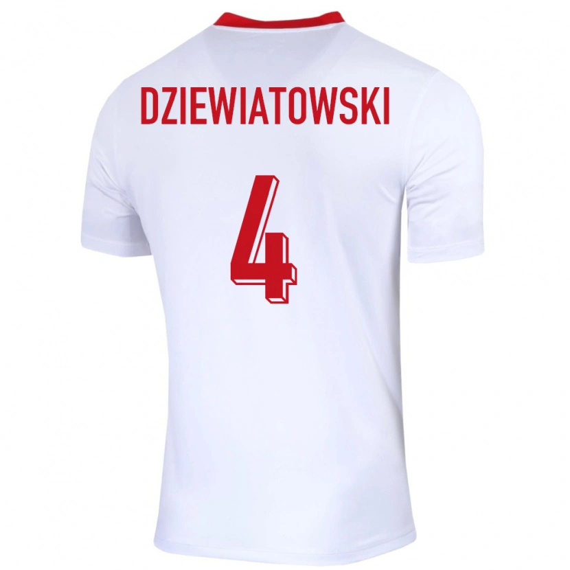 Danxen Mulher Camisola Polónia Mateusz Dziewiatowski #4 Branco Principal 24-26 Camisa