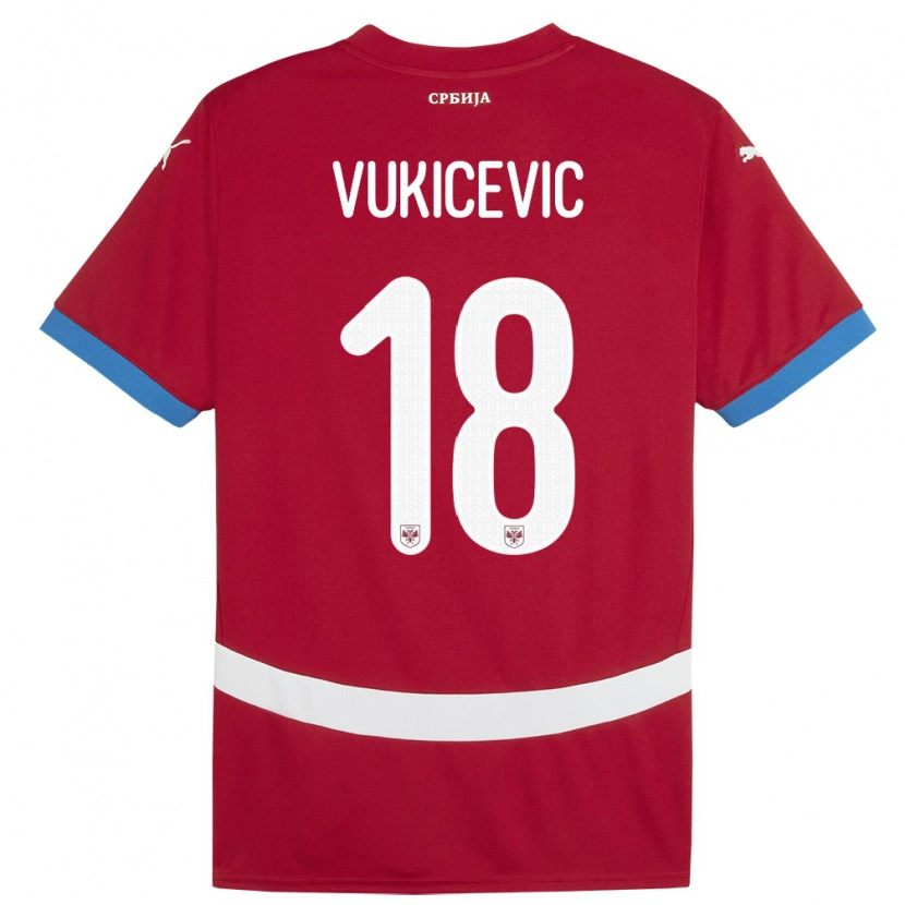 Danxen Mulher Camisola Sérvia Aleksej Vukicevic #18 Vermelho Principal 24-26 Camisa