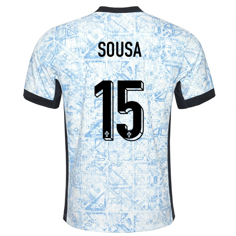 Danxen Mulher Camisola Portugal Diogo Sousa #15 Azul Creme Alternativa 24-26 Camisa