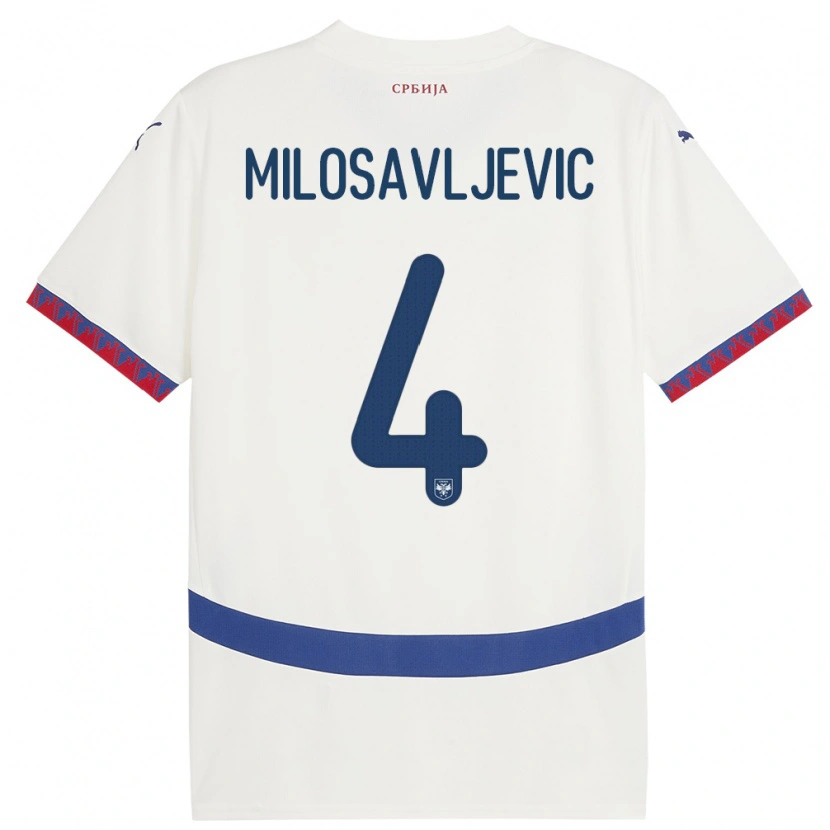 Danxen Mulher Camisola Sérvia Veljko Milosavljevic #4 Branco Alternativa 24-26 Camisa