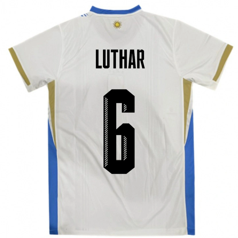 Danxen Mulher Camisola Uruguai Thiago Luthar #6 Branco Azul Alternativa 24-26 Camisa