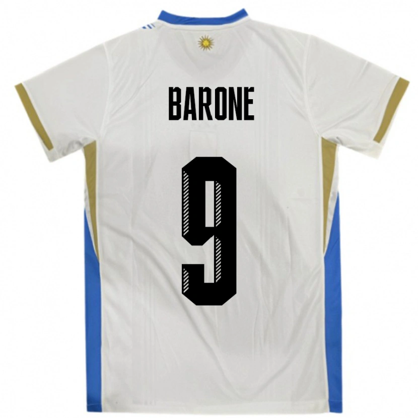 Danxen Mulher Camisola Uruguai Faustino Barone #9 Branco Azul Alternativa 24-26 Camisa