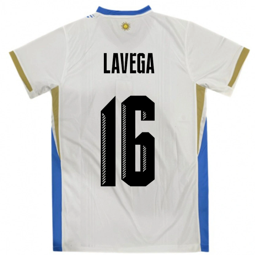 Danxen Mulher Camisola Uruguai Joaquín Lavega #16 Branco Azul Alternativa 24-26 Camisa