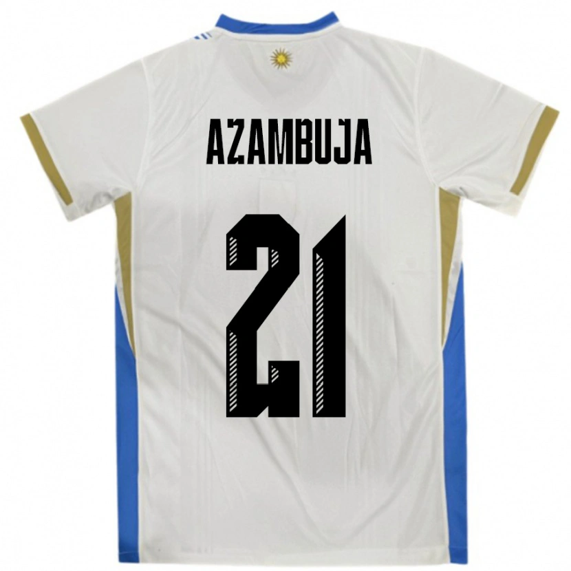 Danxen Mulher Camisola Uruguai Nicolas Azambuja #21 Branco Azul Alternativa 24-26 Camisa