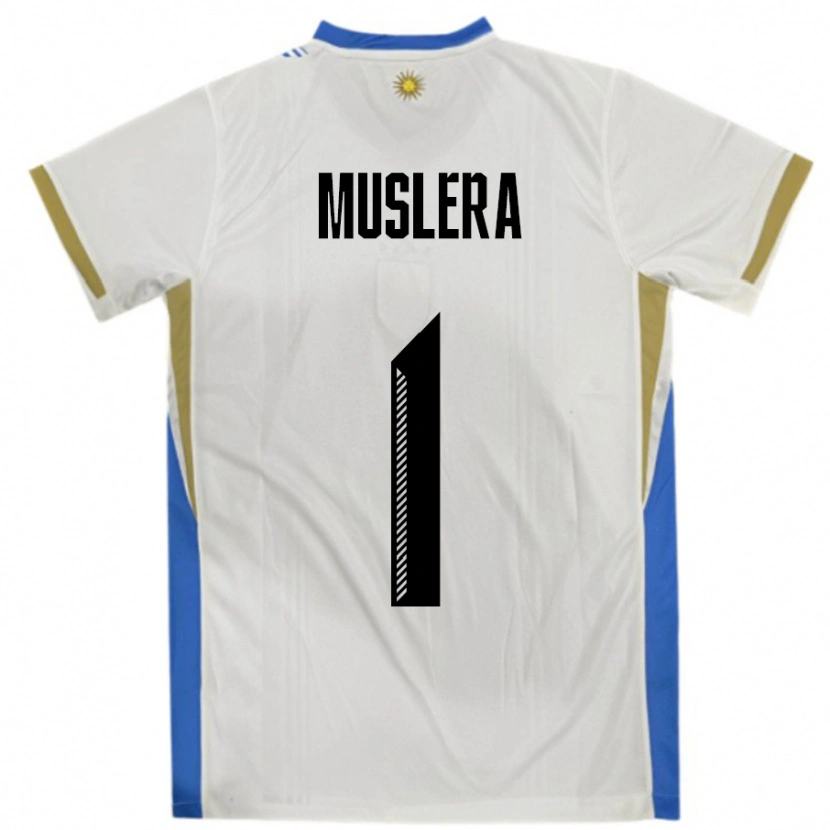 Danxen Mulher Camisola Uruguai Fernando Muslera #1 Branco Azul Alternativa 24-26 Camisa