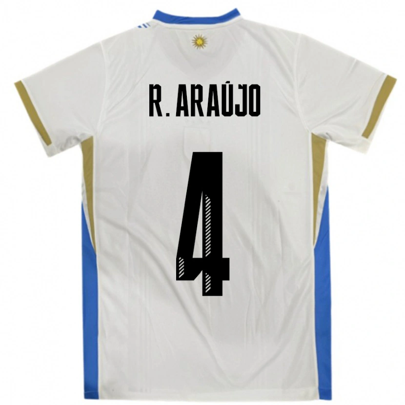 Danxen Mulher Camisola Uruguai Ronald Araujo #4 Branco Azul Alternativa 24-26 Camisa