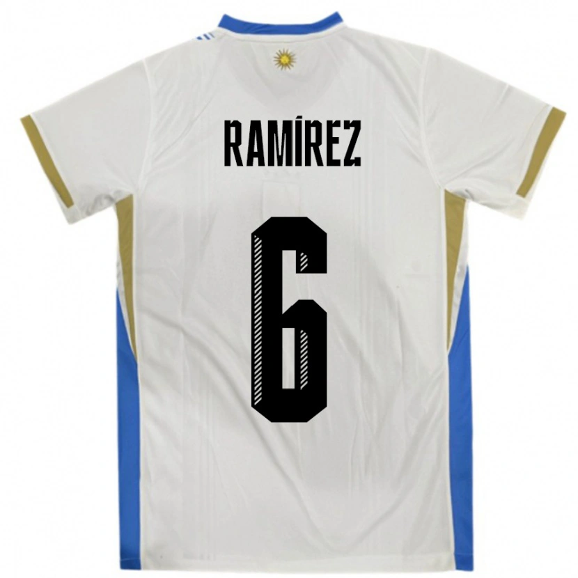 Danxen Mulher Camisola Uruguai Sindy Ramirez #6 Branco Azul Alternativa 24-26 Camisa