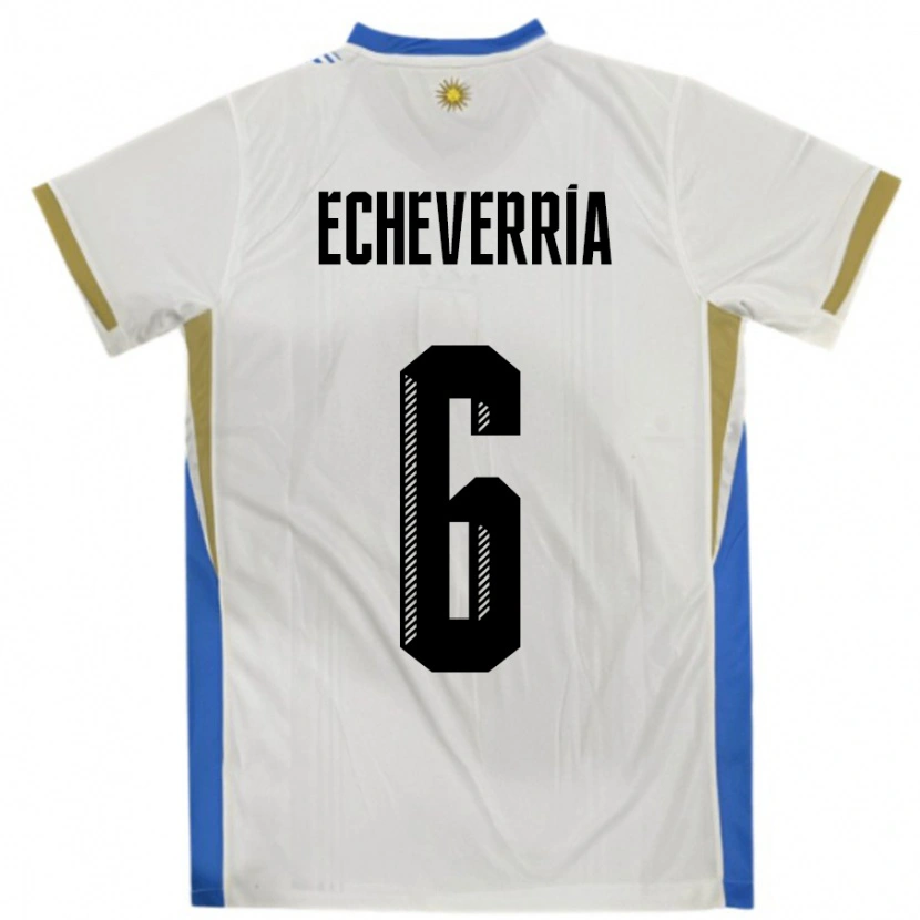 Danxen Mulher Camisola Uruguai Juan Echeverria #6 Branco Azul Alternativa 24-26 Camisa
