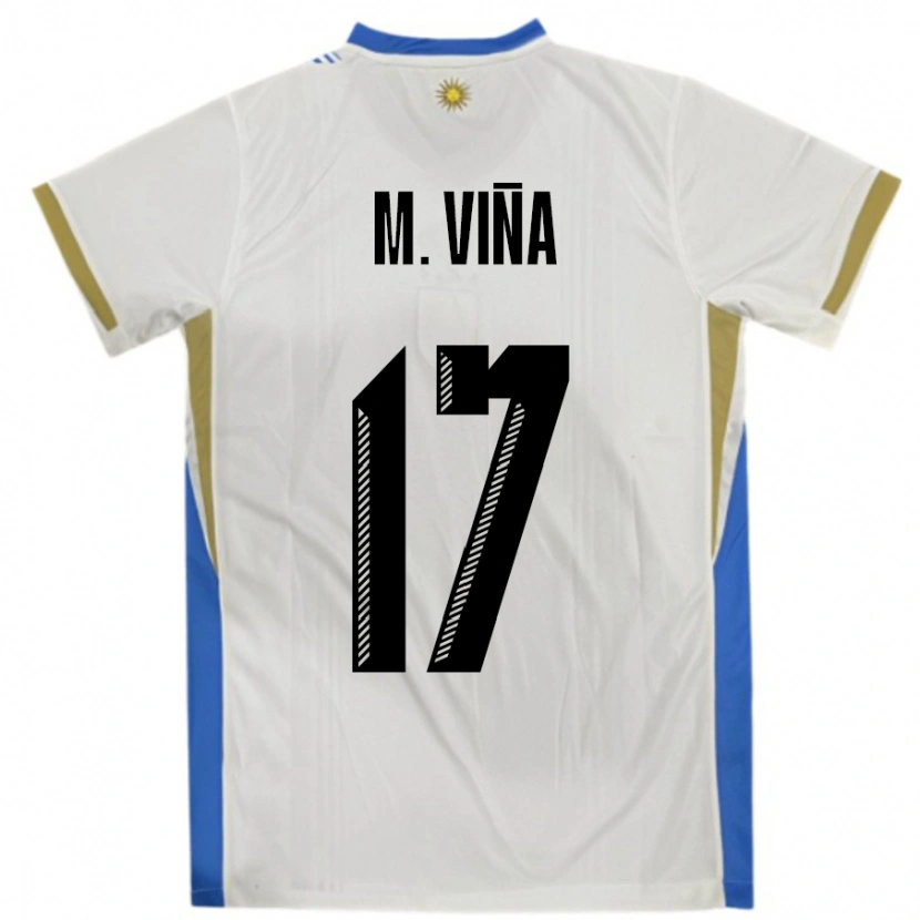 Danxen Mulher Camisola Uruguai Matias Vina #17 Branco Azul Alternativa 24-26 Camisa