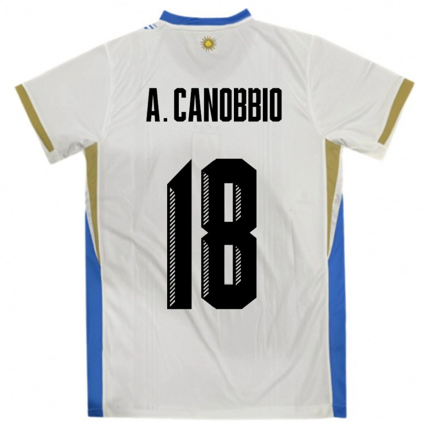 Danxen Mulher Camisola Uruguai Agustin Canobbio #18 Branco Azul Alternativa 24-26 Camisa