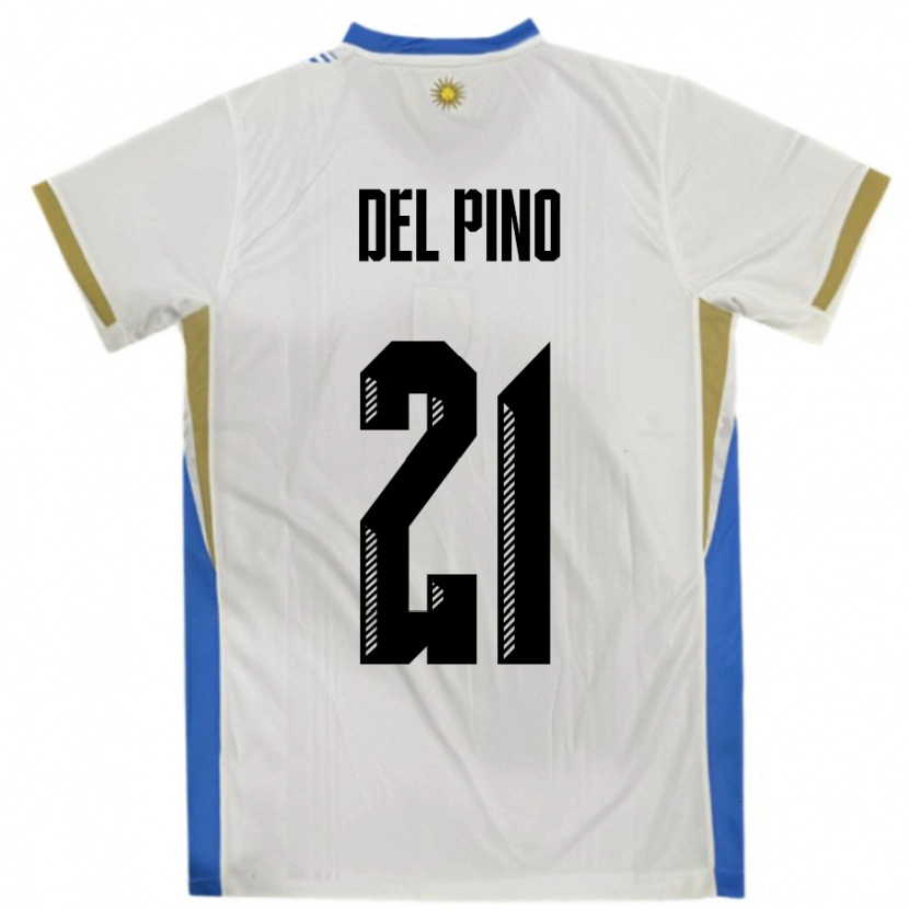 Danxen Mulher Camisola Uruguai Emiliano Del Pino #21 Branco Azul Alternativa 24-26 Camisa