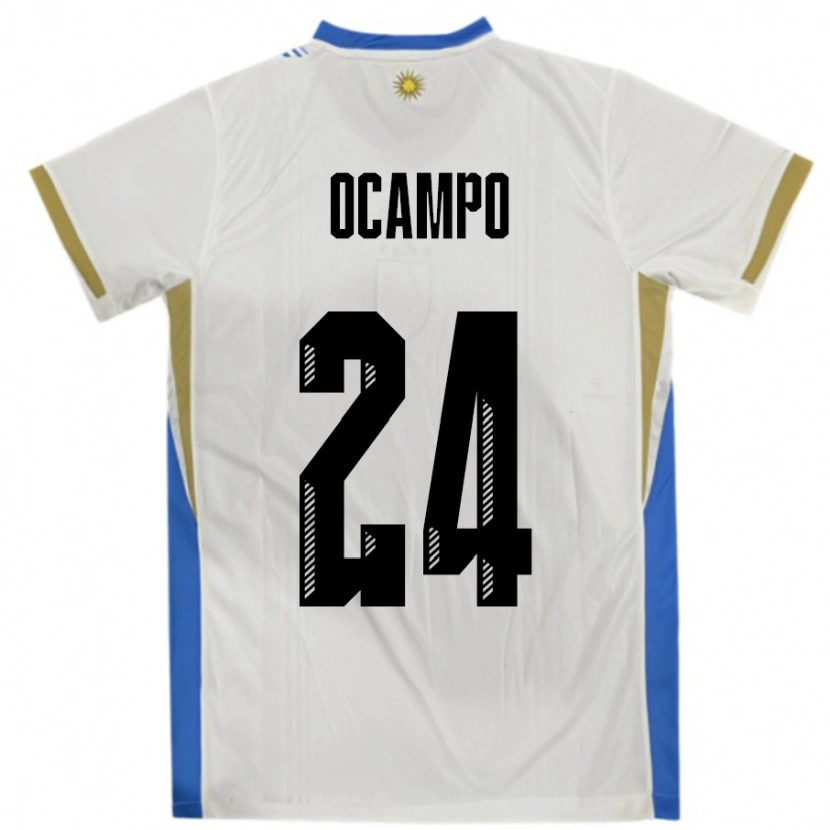 Danxen Mulher Camisola Uruguai Brian Ocampo #24 Branco Azul Alternativa 24-26 Camisa