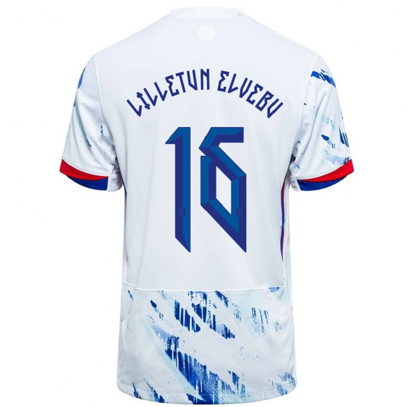 Danxen Mulher Camisola Noruega Aleksander Lilletun Elvebu #16 Branco Azul Alternativa 24-26 Camisa