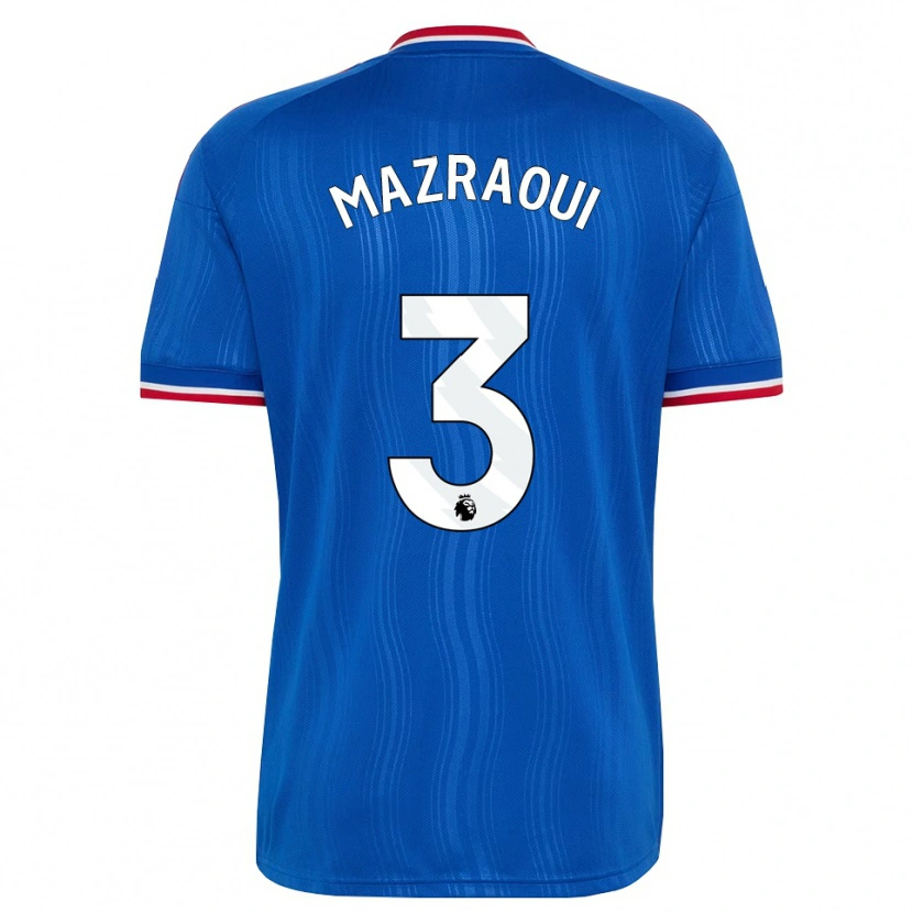 Danxen Mulher Camisola Noussair Mazraoui #3 Azul Branco Vermelho Alternativa 2026/27 Camisa