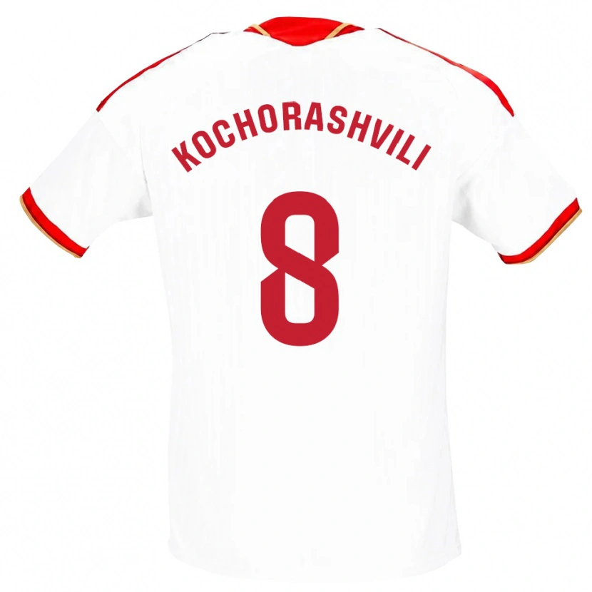 Danxen Criança Camisola Giorgi Kochorashvili #8 Branco Vermelho Principal 2026/27 Camisa