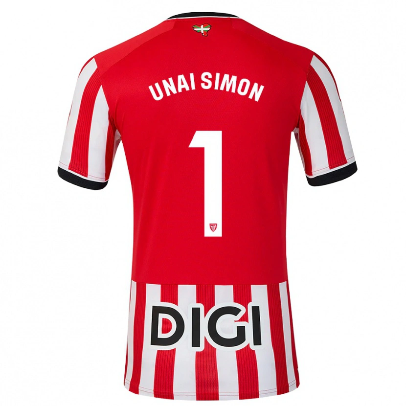 Danxen Criança Camisola Unai Simón #1 Vermelho Preto Branco Principal 2026/27 Camisa