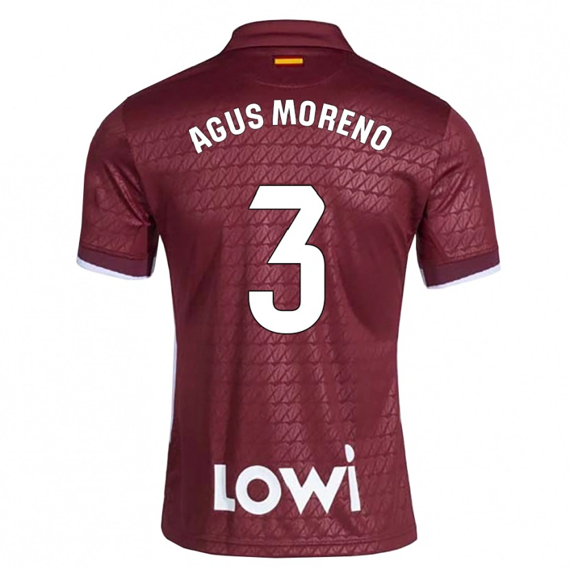 Danxen Criança Camisola Agus Moreno #3 Vermelho Escuro Branco Alternativa 2026/27 Camisa