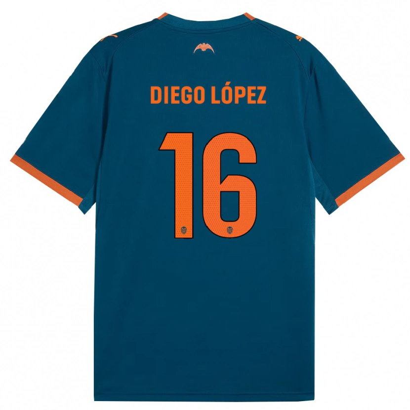 Danxen Criança Camisola Diego López #16 Azul Aço Laranja Alternativa 2026/27 Camisa