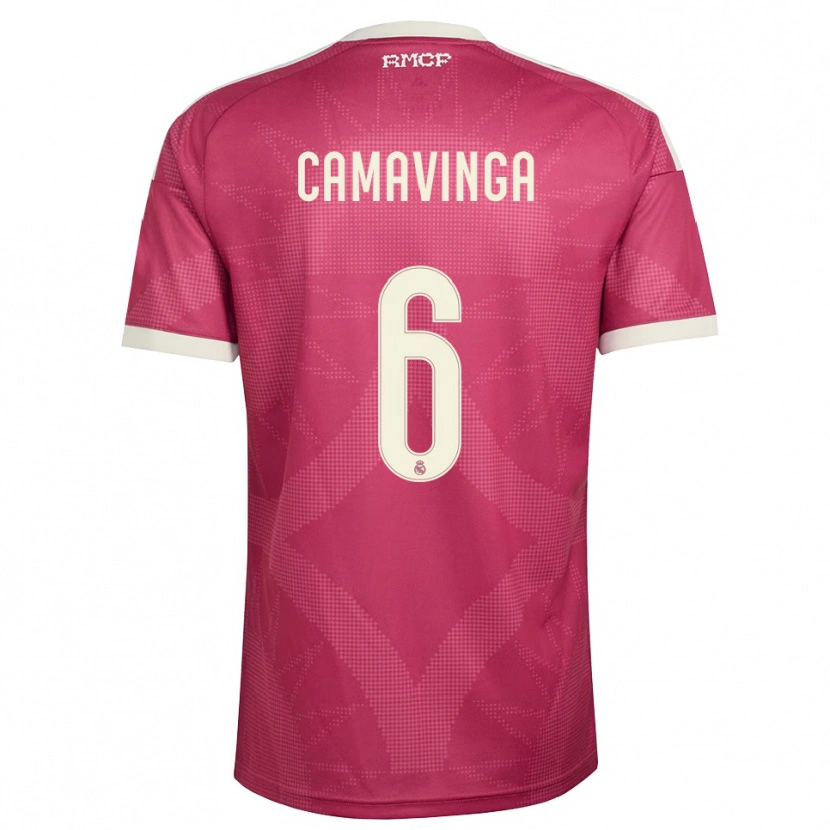 Danxen Criança Camisola Eduardo Camavinga #6 Vermelho Pálido Violeta Branco Terceiro 2026/27 Camisa