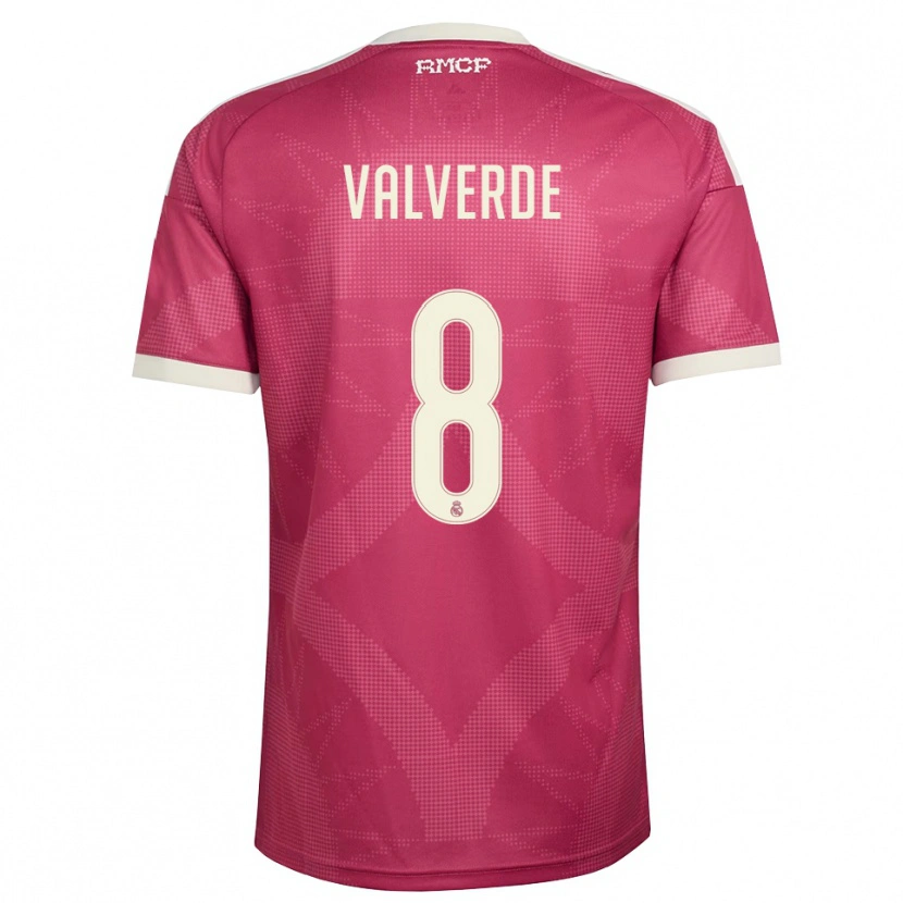 Danxen Criança Camisola Federico Valverde #8 Vermelho Pálido Violeta Branco Terceiro 2026/27 Camisa