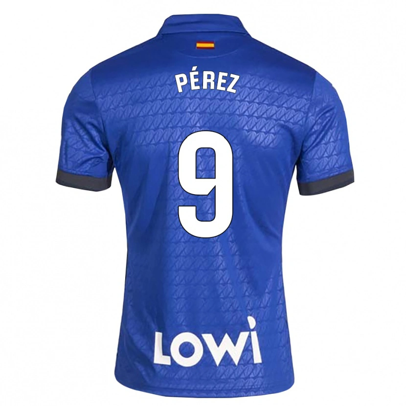 Danxen Mulher Camisola Joselu Pérez #9 Azul Branco Preto Principal 2026/27 Camisa