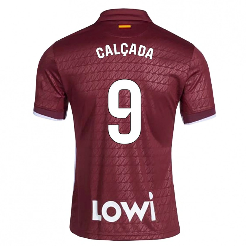 Danxen Mulher Camisola Gonzalo Calçada #9 Vermelho Escuro Branco Alternativa 2026/27 Camisa