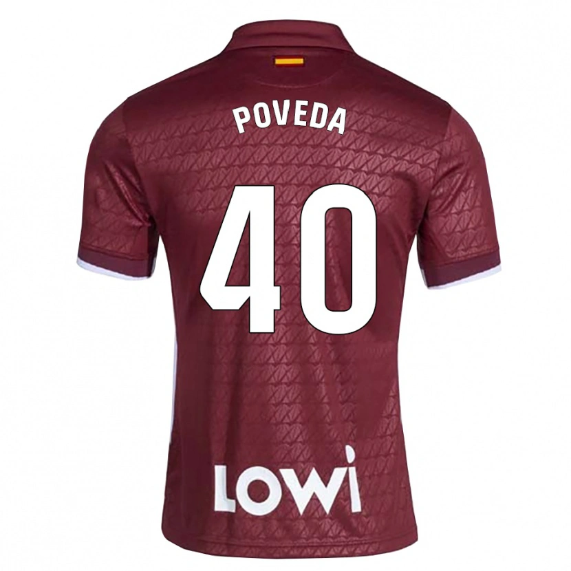 Danxen Mulher Camisola Pedro Poveda #40 Vermelho Escuro Branco Alternativa 2026/27 Camisa