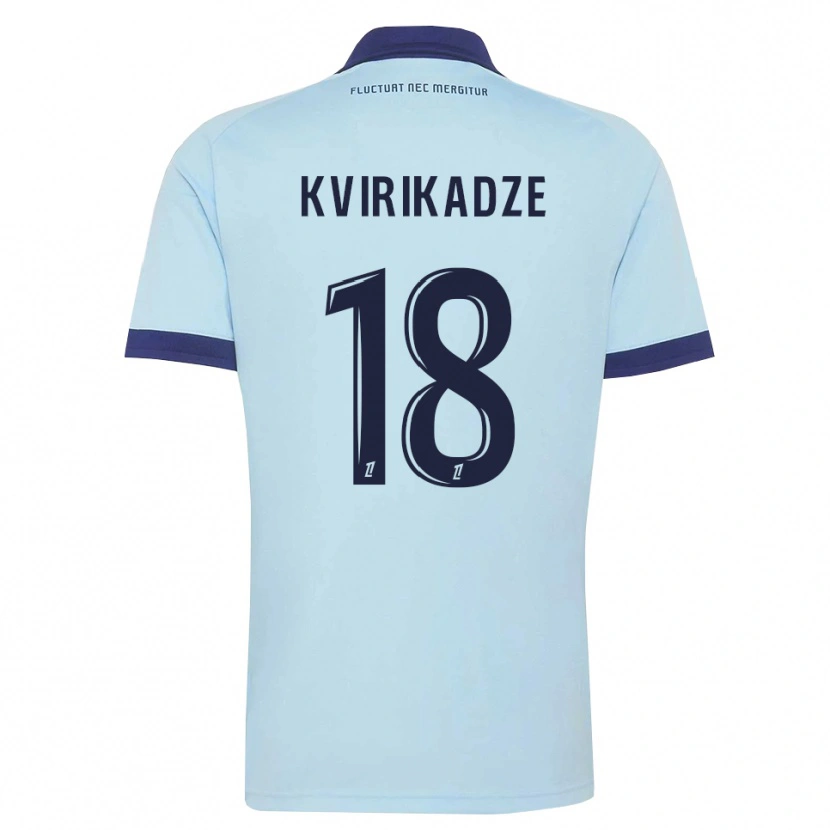 Danxen Criança Camisola Andria Kvirikadze #18 Azul Centáurea Preto Alternativa 2026/27 Camisa
