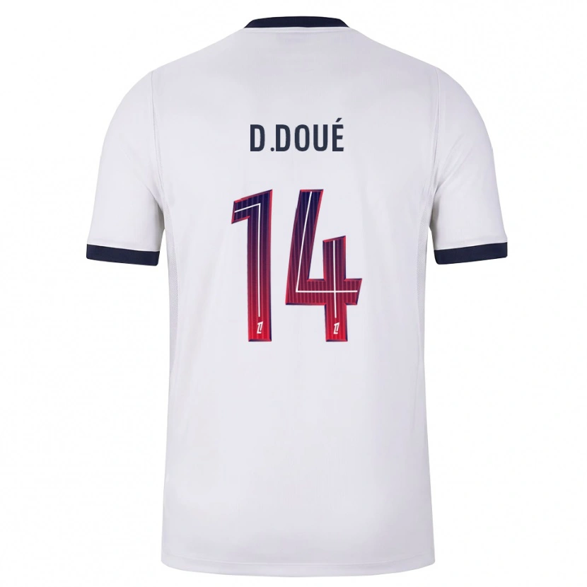 Danxen Mulher Camisola Désiré Doué #14 Branco Preto Vermelho Alternativa 2026/27 Camisa