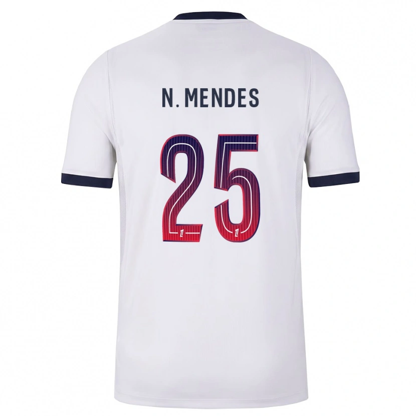 Danxen Mulher Camisola Nuno Mendes #25 Branco Preto Vermelho Alternativa 2026/27 Camisa