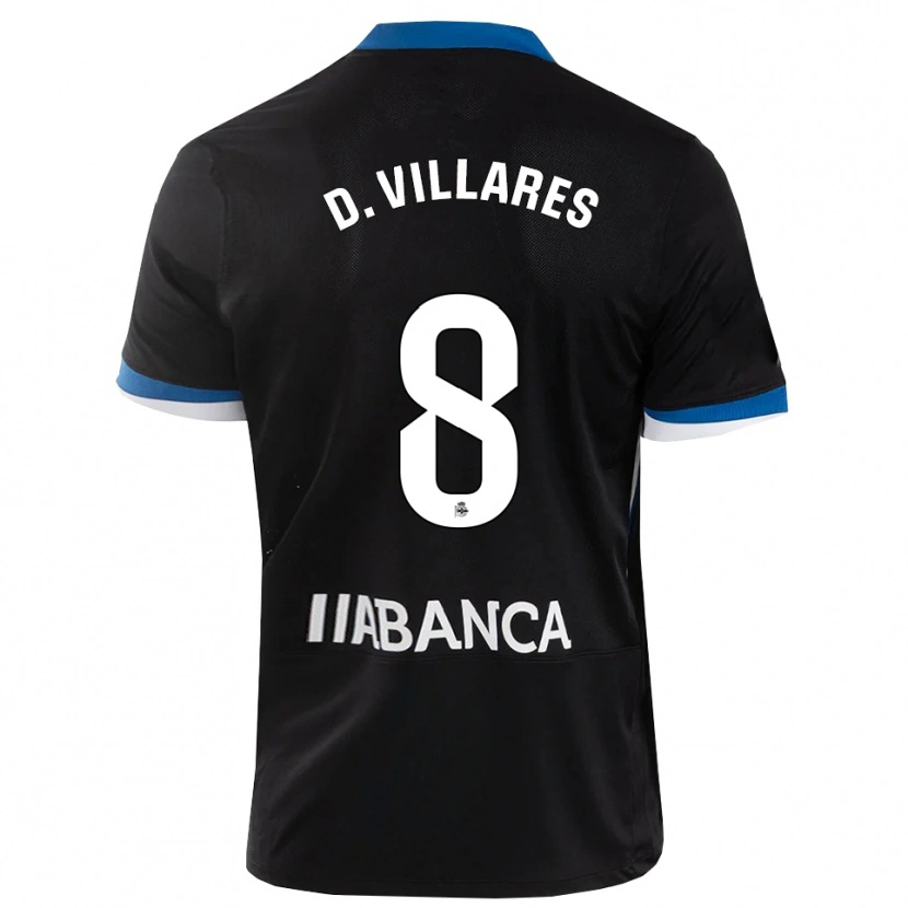 Danxen Mulher Camisola Diego Villares #8 Preto Branco Azul Alternativa 2026/27 Camisa