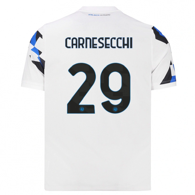 Danxen Mulher Camisola Marco Carnesecchi #29 Branco Vermelho Azul Alternativa 2026/27 Camisa