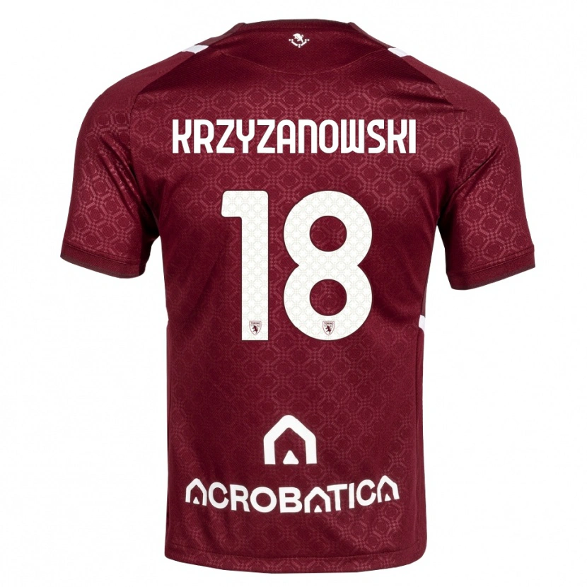 Danxen Criança Camisola Jakub Krzyzanowski #18 Bordô Branco Principal 2026/27 Camisa