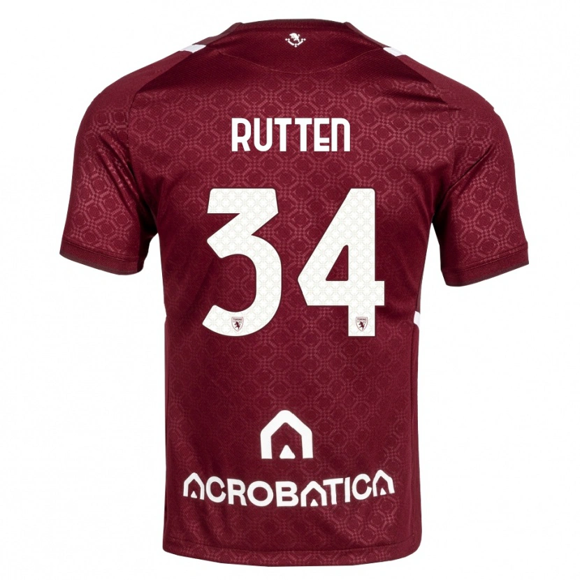Danxen Criança Camisola Jill Rutten #34 Bordô Branco Principal 2026/27 Camisa
