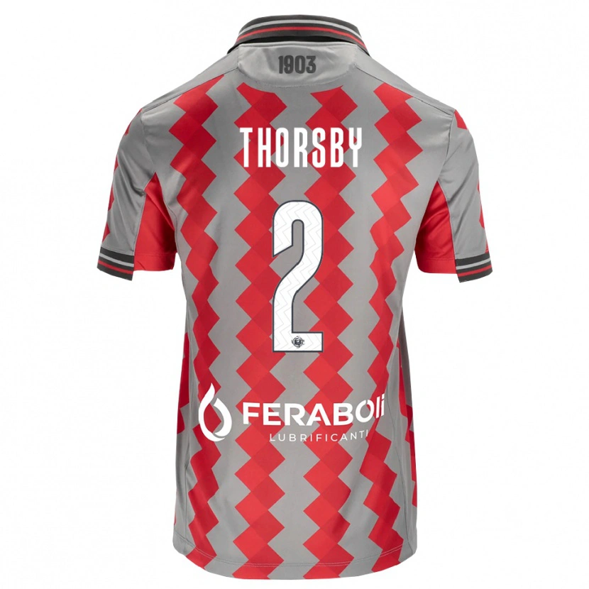Danxen Criança Camisola Morten Thorsby #2 Cinza Vermelho Branco Principal 2026/27 Camisa