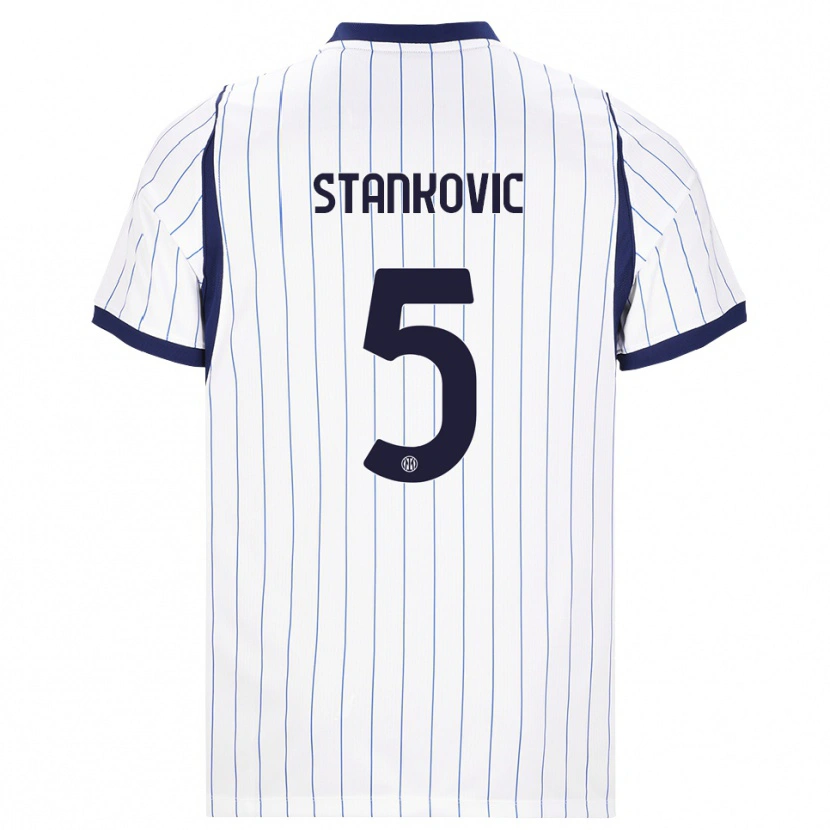 Danxen Criança Camisola Aleksandar Stanković #5 Branco Azul Marinho Alternativa 2026/27 Camisa