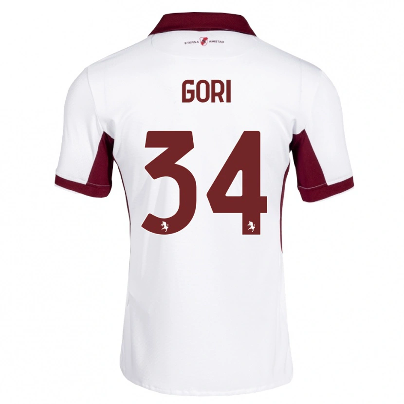 Danxen Criança Camisola Gabriele Gori #34 Bordô Branco Vermelho Alternativa 2026/27 Camisa