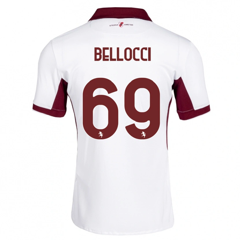 Danxen Criança Camisola Andrea Bellocci #69 Bordô Branco Vermelho Alternativa 2026/27 Camisa