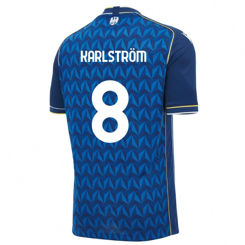 Danxen Criança Camisola Jesper Karlström #8 Azul Real Branco Azul Alternativa 2026/27 Camisa