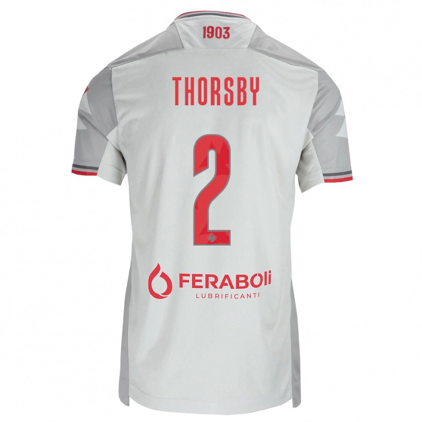 Danxen Criança Camisola Morten Thorsby #2 Cinza Branco Vermelho Alternativa 2026/27 Camisa