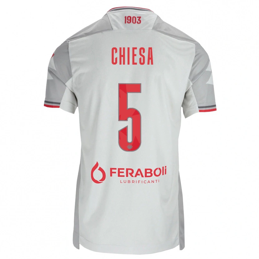 Danxen Criança Camisola Mattia Chiesa #5 Cinza Branco Vermelho Alternativa 2026/27 Camisa
