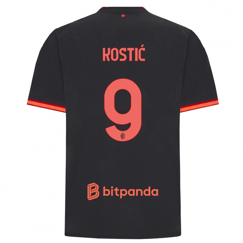Danxen Criança Camisola Andrej Kostić #9 Preto Vermelho Terceiro 2026/27 Camisa