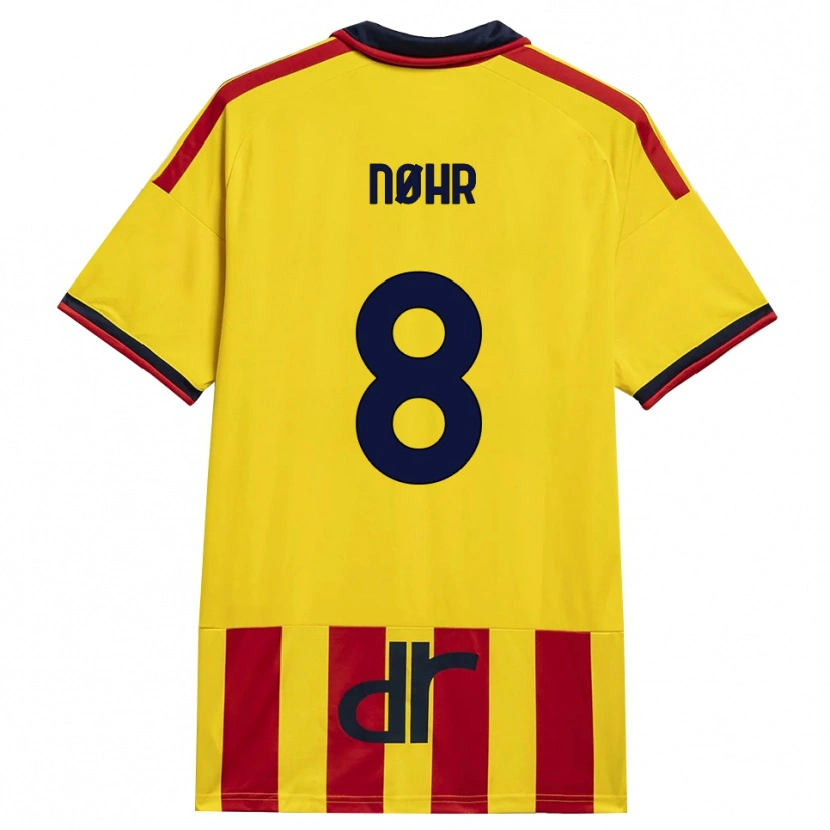 Danxen Homem Camisola Gustav Nøhr #8 Amarelo Vermelho Principal 2026/27 Camisa