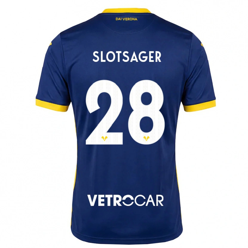 Danxen Mulher Camisola Tobias Slotsager #28 Azul Real Amarelo Branco Principal 2026/27 Camisa