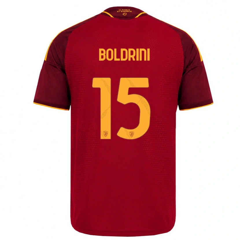 Danxen Mulher Camisola Mattia Boldrini #15 Vermelho Dourado Amarelo Principal 2026/27 Camisa