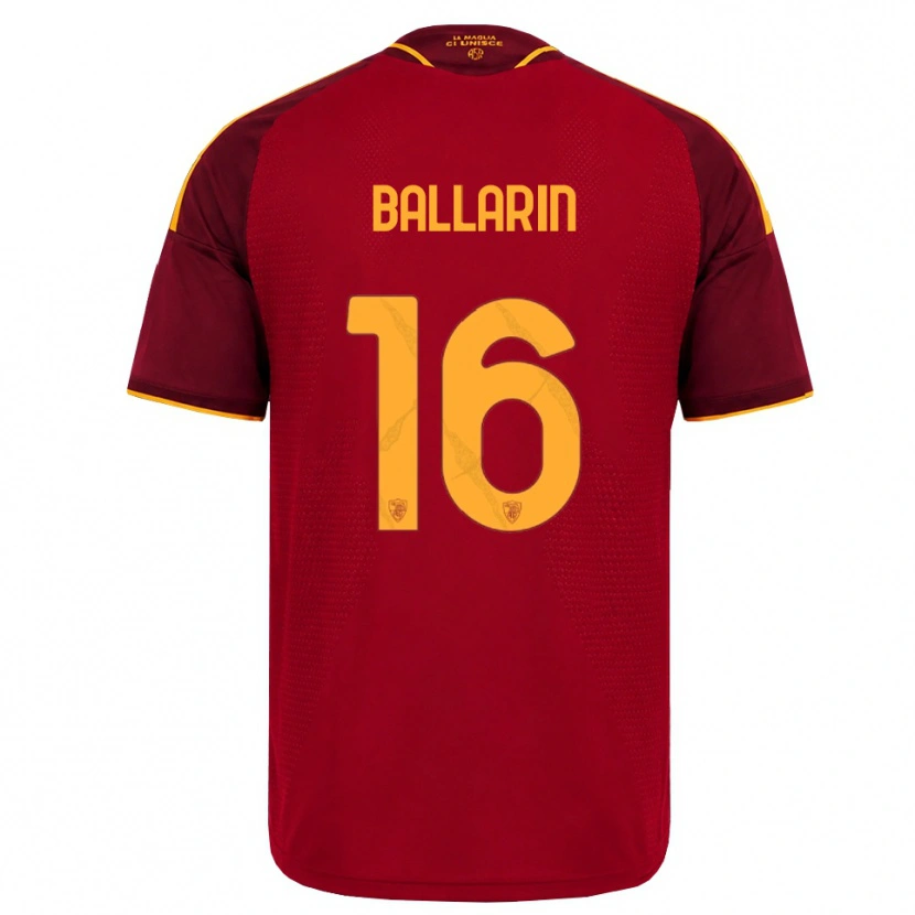 Danxen Mulher Camisola Francesco Ballarin #16 Vermelho Dourado Amarelo Principal 2026/27 Camisa